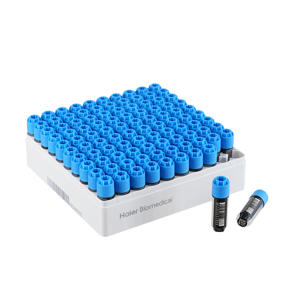 413005 冻存管，三码合一，2.0mL，PP，外旋，φ12.8mm自立式，黑底白码，方形10×10盒装，盒子带侧码，灭菌；