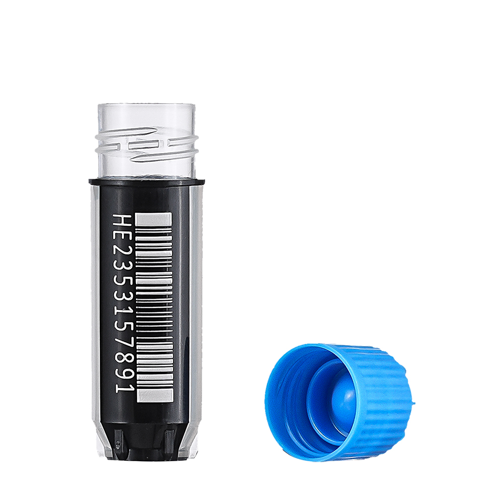413005 冻存管，三码合一，2.0mL，PP，外旋，φ12.8mm自立式，黑底白码，方形10×10盒装，盒子带侧码，灭菌；